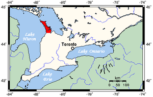 Bruce Peninsula (in red)